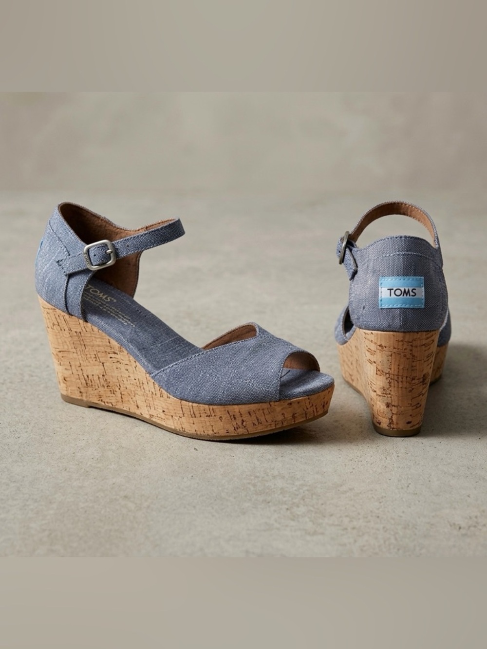 Toms Denim & Cork Wedges *Like New!*